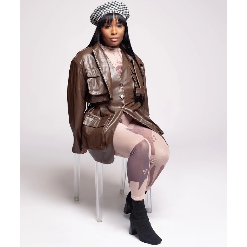 Brown oversized faux leather jacket